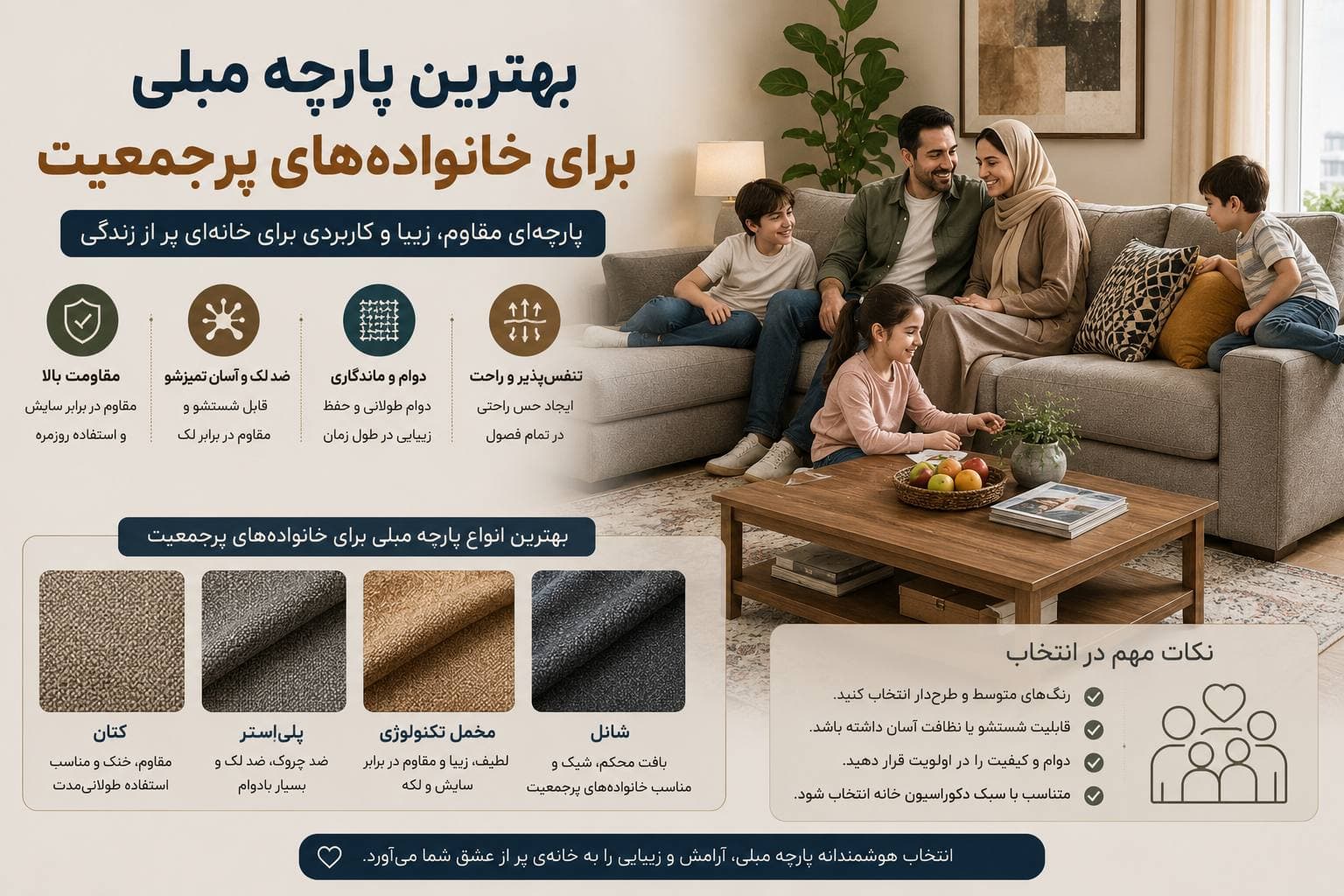 بهترین پارچه مبلی برای خانواده‌های پرجمعیت