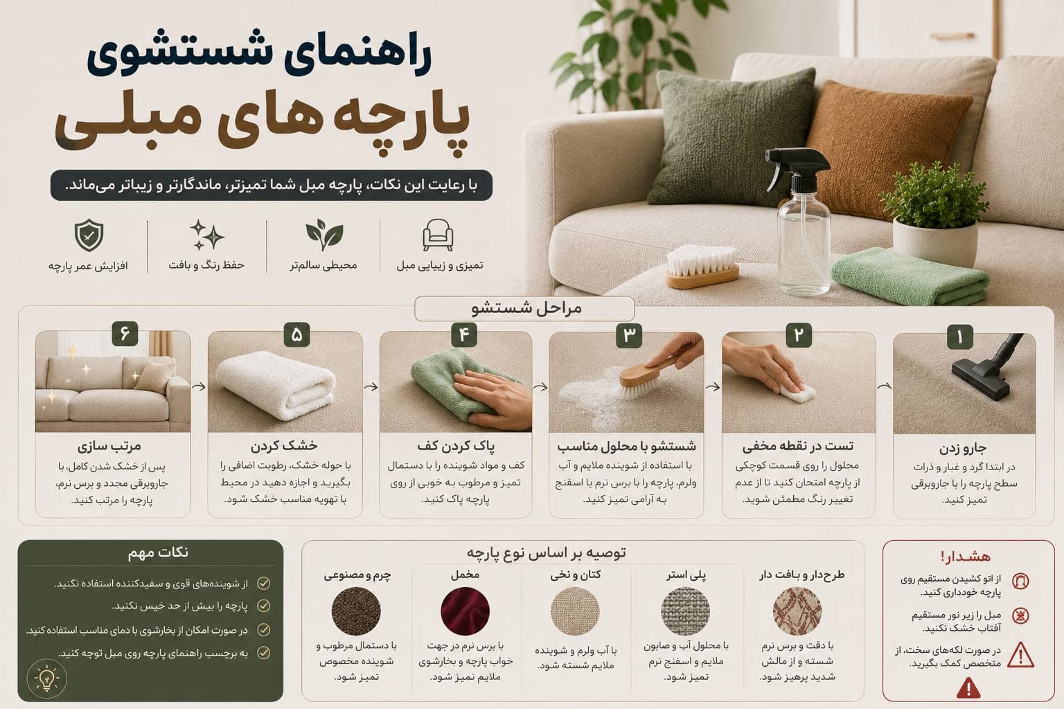 راهنمای شستشوی پارچه های مبلی؛ مقاله مرتبط مجله پارچه مبلی مارال