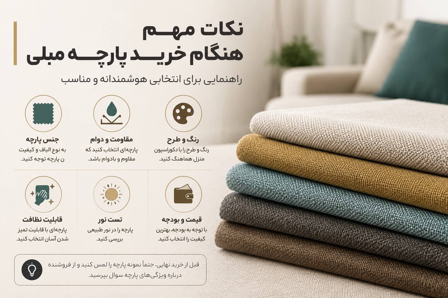 نکات مهم هنگام خرید پارچه مبلی؛ راهنمای کامل انتخاب یک پارچه باکیفیت؛ مقاله مرتبط مجله پارچه مبلی مارال